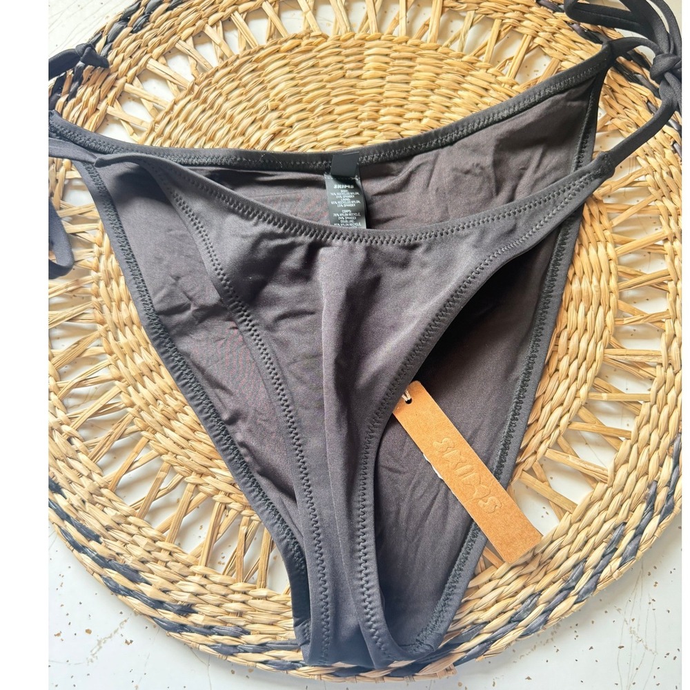 SKIMS Recycled Swim Dippy Tie Bikini Bottoms Onyx Black  Medium NWT